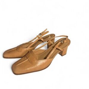 Gianni Bini Tan Slingback Chic Classy Heels - Square Toe Size 9